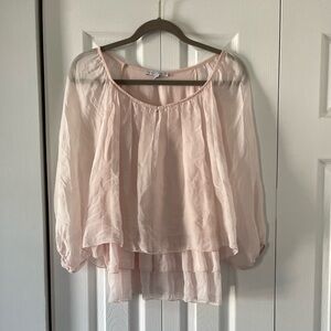 Tempo Paris Blush Pink Sheer Silk Blend Blouse